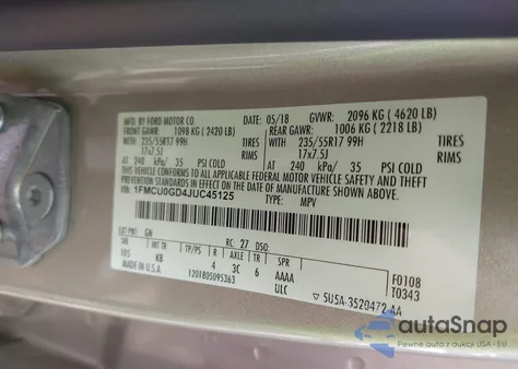 2018 Ford Escape Se from USA, damaged, VIN 1FMCU0GD4JUC45125